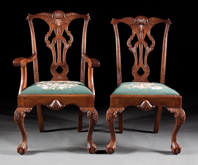 Appraisal: Set of Chippendale style mahogany dining chairs Centennial period with