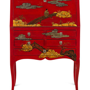 Appraisal: A Chinoiserie-Decorated Slant-Front Desk Late th Early th Century Height