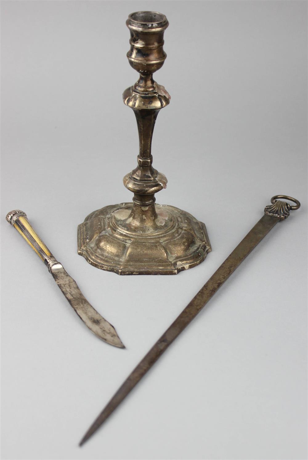 Appraisal: ENSKO SILVER CANDLESTICK AND TWO CRICHTON BROTHERS PIECES the first