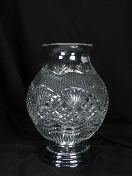 Appraisal: Signed Waterford Crystal Hurricane Lamp '' tall on silver pedestal