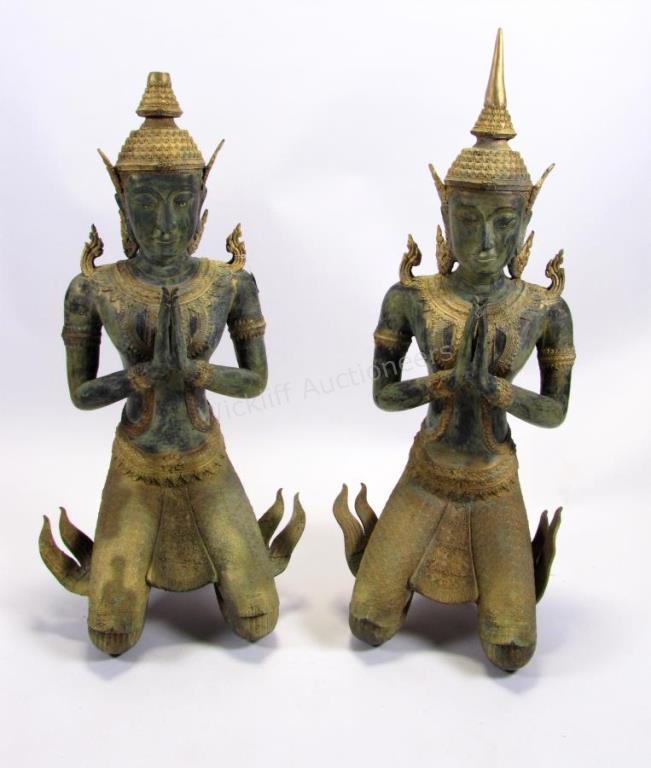 Appraisal: Pair of Monumental Bronze Thepanom Statues pair of female version