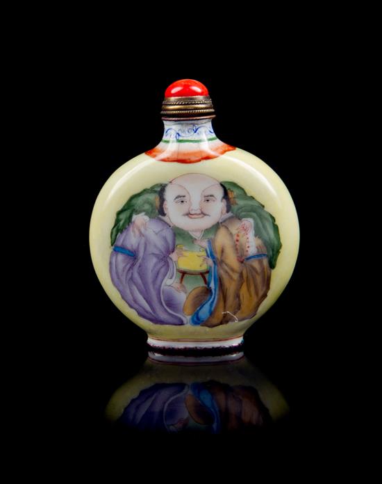 Appraisal: Sale Lot An Enamel on Copper Snuff Bottle of flattened