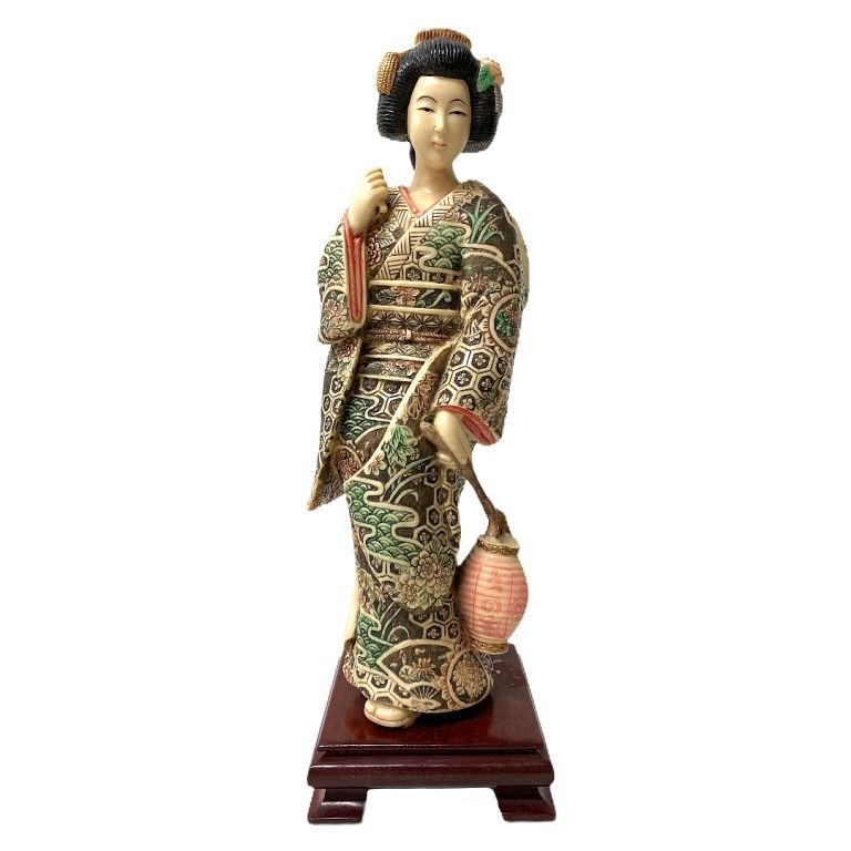 Appraisal: Chinese Carved Geisha Figurine Chinese Carved Geisha Figurine on wooden