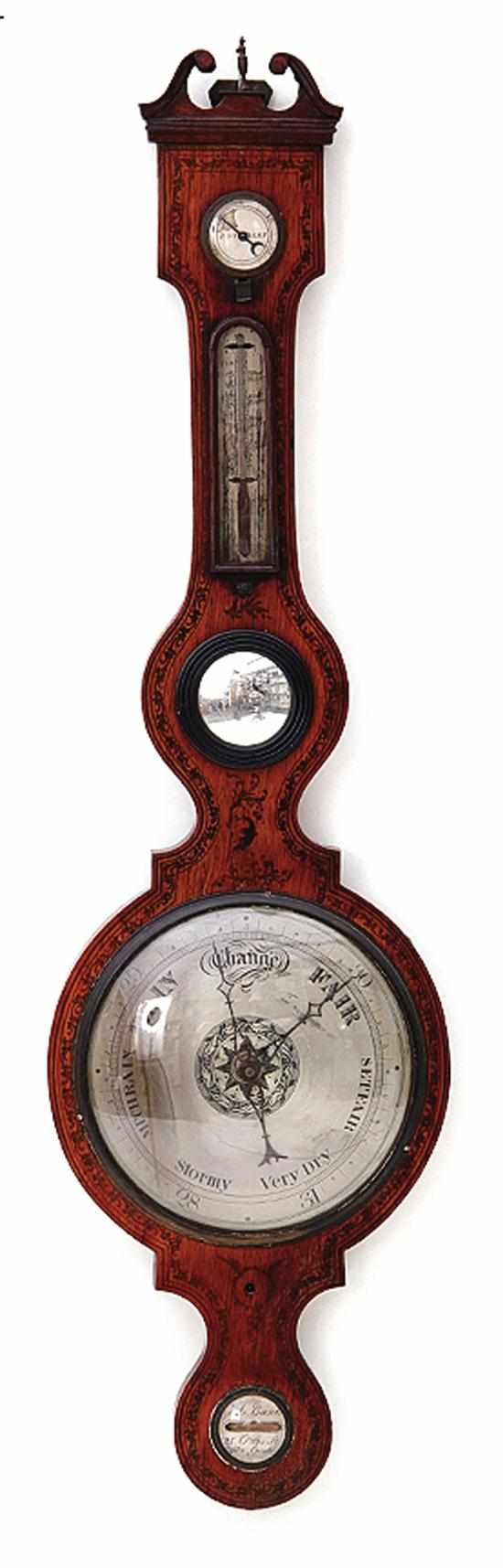 Appraisal: Regency paint-decorated oak barometer circa of typical banjo form with