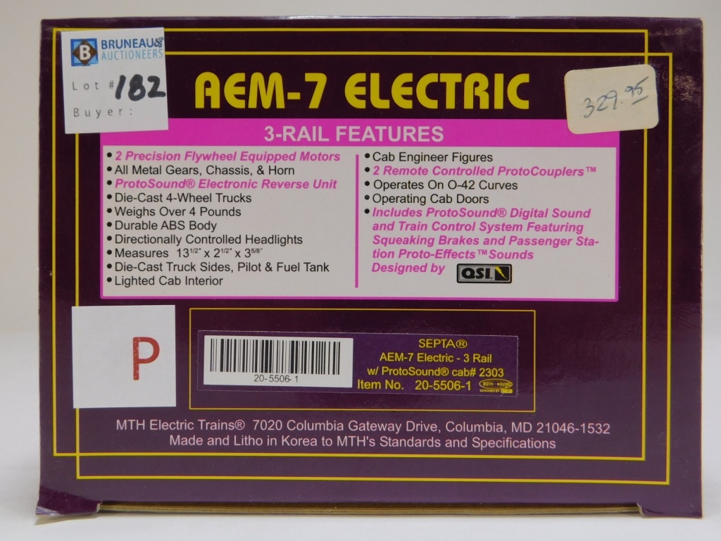 Appraisal: MTH SEPTA AEM- ELECTRIC ENGINE O GAUGE TRAIN Item no