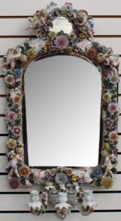 Appraisal: Meissen Dresden Style Mirror as-is With cherubs floral arrangements throughout