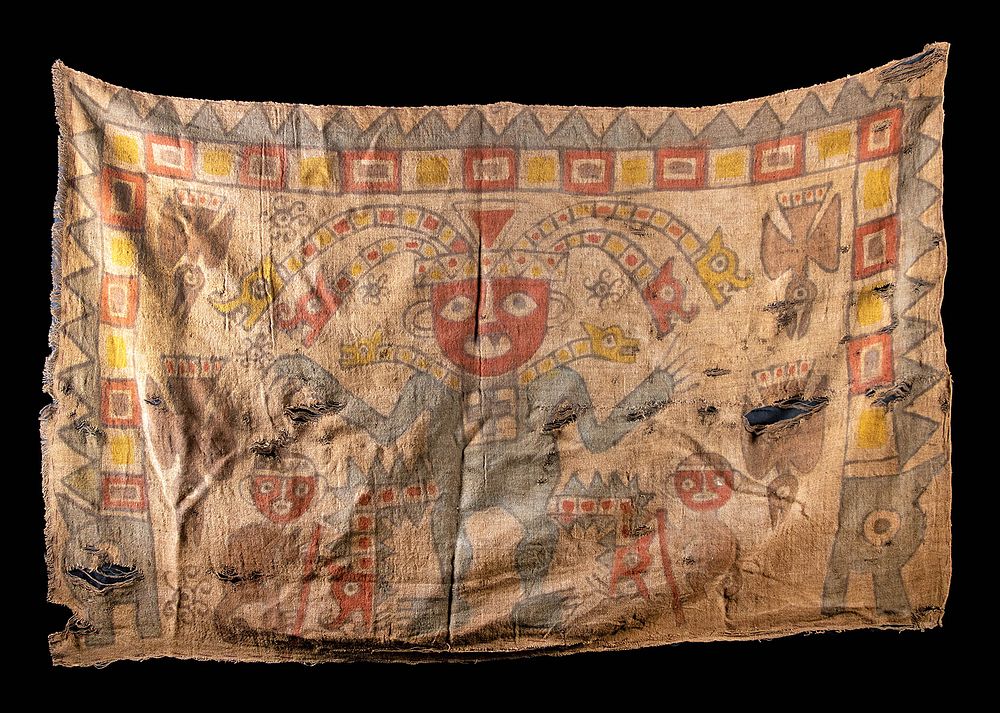 Appraisal: Enormous Chimu Painted Textile - War God Pre-Columbian central Peru