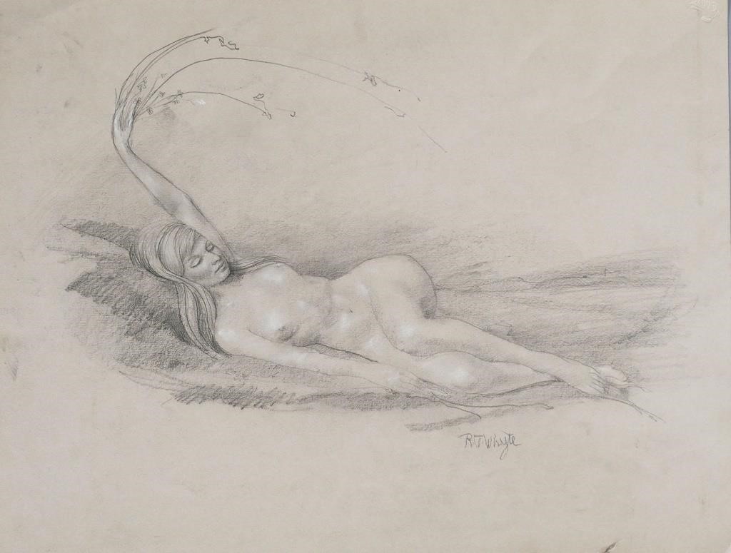 Appraisal: Pencil on paper nude by Raymond Whyte American - Unsigned