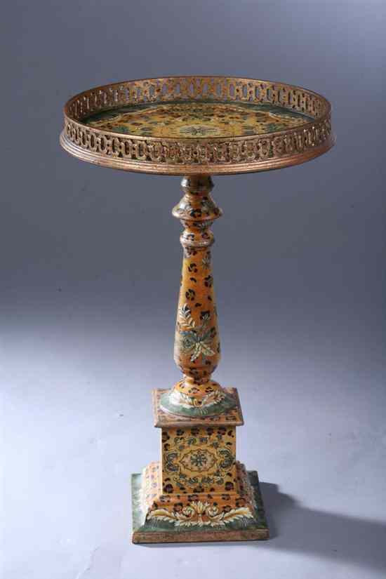 Appraisal: ITALIAN STYLE GREEN YELLOW AND GILT PAINT-DECORATED PLANT STAND Round