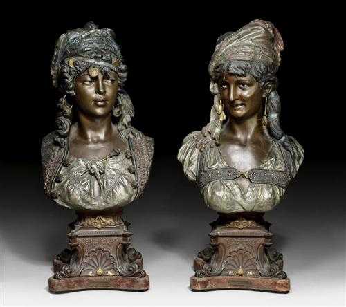 Appraisal: PAIR OF LARGE BUSTS Revival style signed HENRY WEISSE France