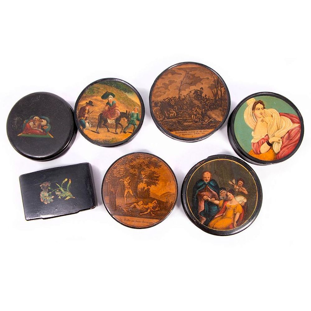 Appraisal: Seven th th century snuff boxes A collection of seven