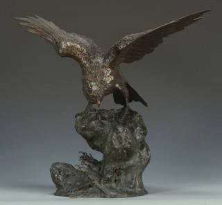 Appraisal: Japanese Meiji Bronze Hawk w Hallmark Japanese Meiji period bronze