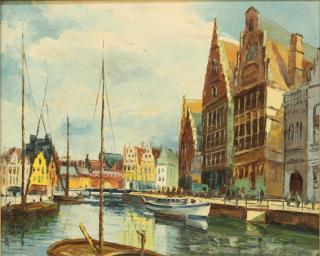 Appraisal: Signed Illegibly th Century Depicting an Amsterdam canal scene with