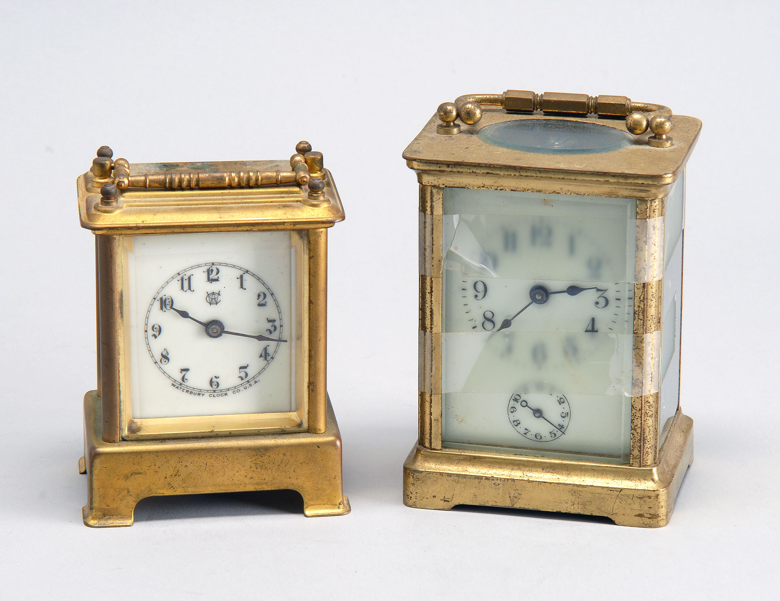 Appraisal: TWO BRASS CARRIAGE CLOCKS one mid- th Century French height