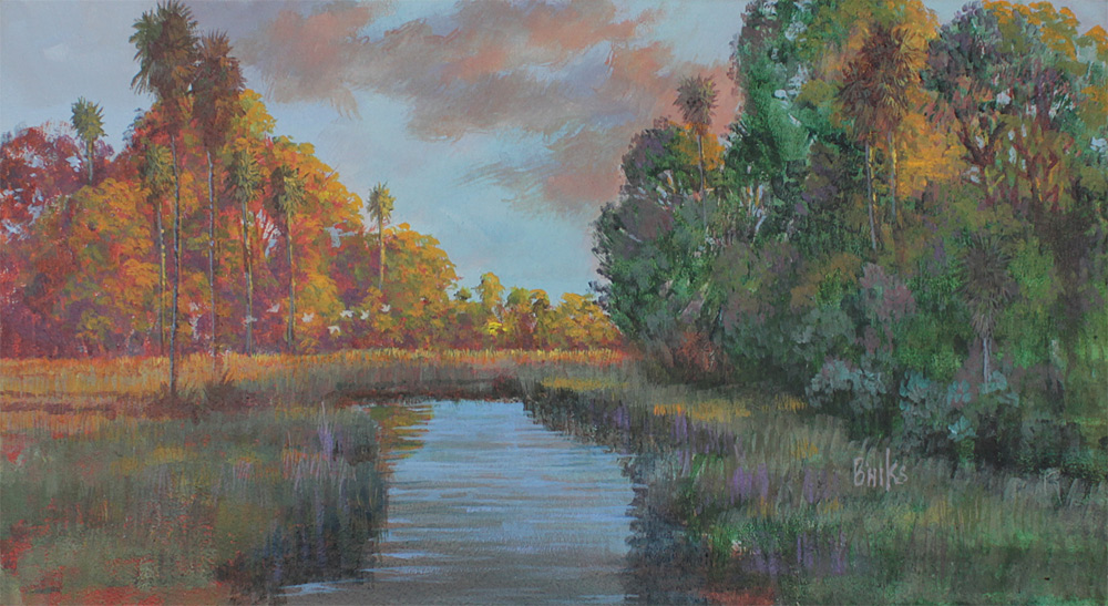 Appraisal: BHIKS SIGNED FLORIDA BACKWATER LANDSCAPE PAINTING Florida Backwater Landscape Oil