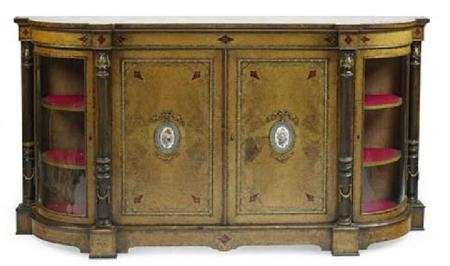 Appraisal: A late Victorian burr walnut and amboyna crossbanded credenza of