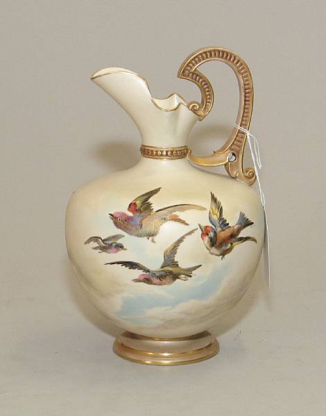 Appraisal: A Royal Worcester 'Old Ivory' ewer late th century Painted