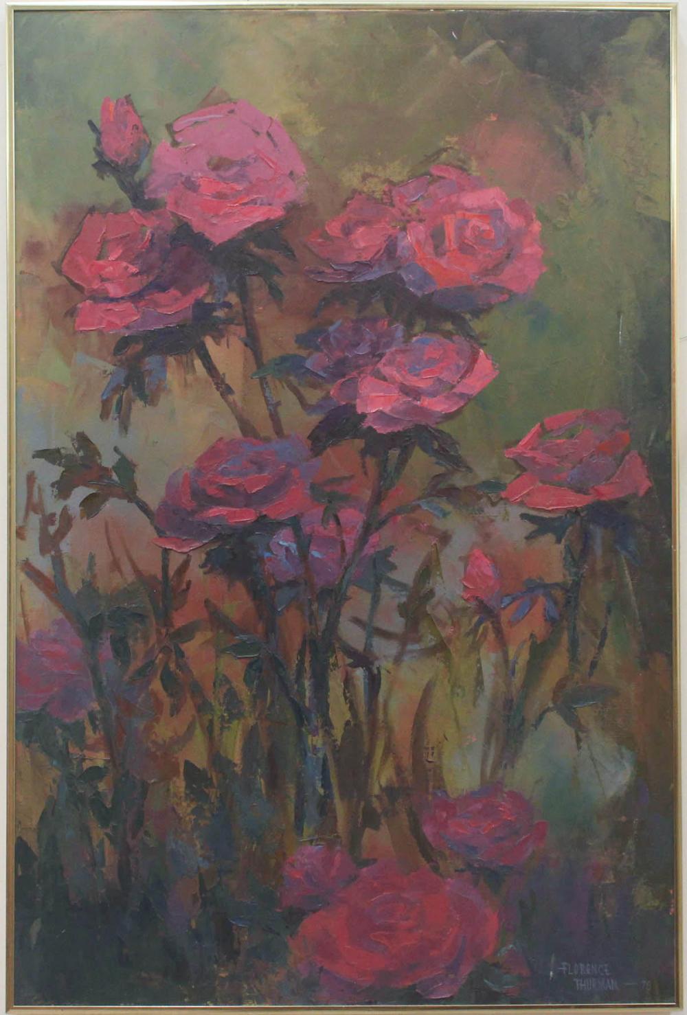 Appraisal: FLORENCE THURMAN Oregon st century oil on canvas Rose Garden