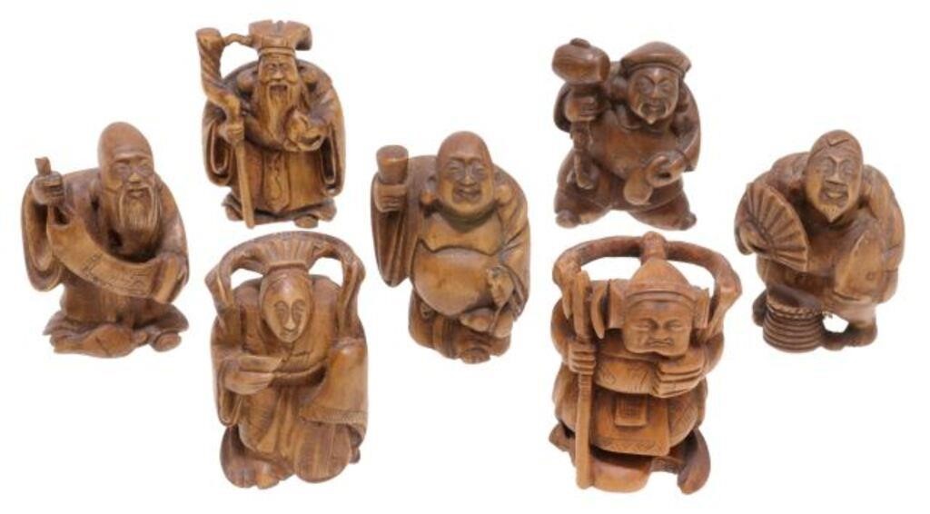 Appraisal: lot of Japanese carved wood netsuke The Seven Immortals all