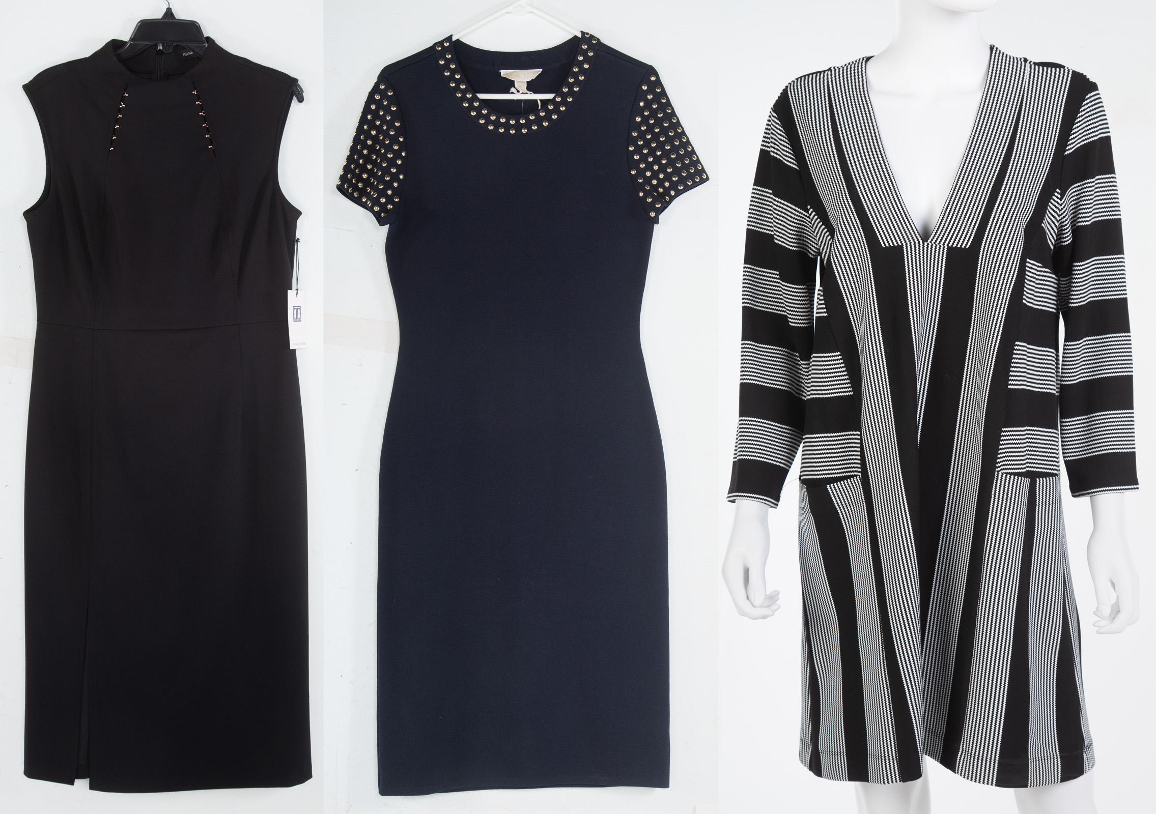 Appraisal: A TRIO OF NAVY BLACK WHITE DRESSES including BCBG Max