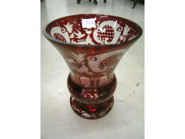 Appraisal: Large Bohemian Ruby Cut-to-Clear Vase