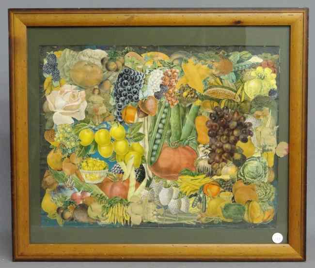 Appraisal: Early th c folk art collage of fruits and vegetables