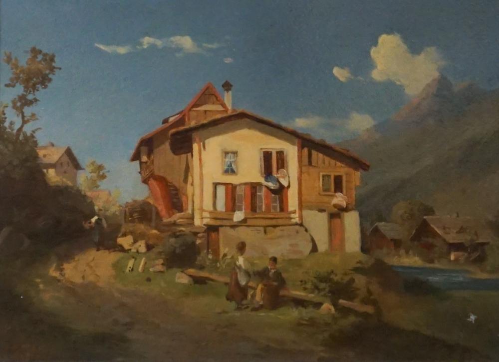 Appraisal: GERMAN SCHOOL TH- TH CENTURY HOUSE ALONG A RIVER SIGNED