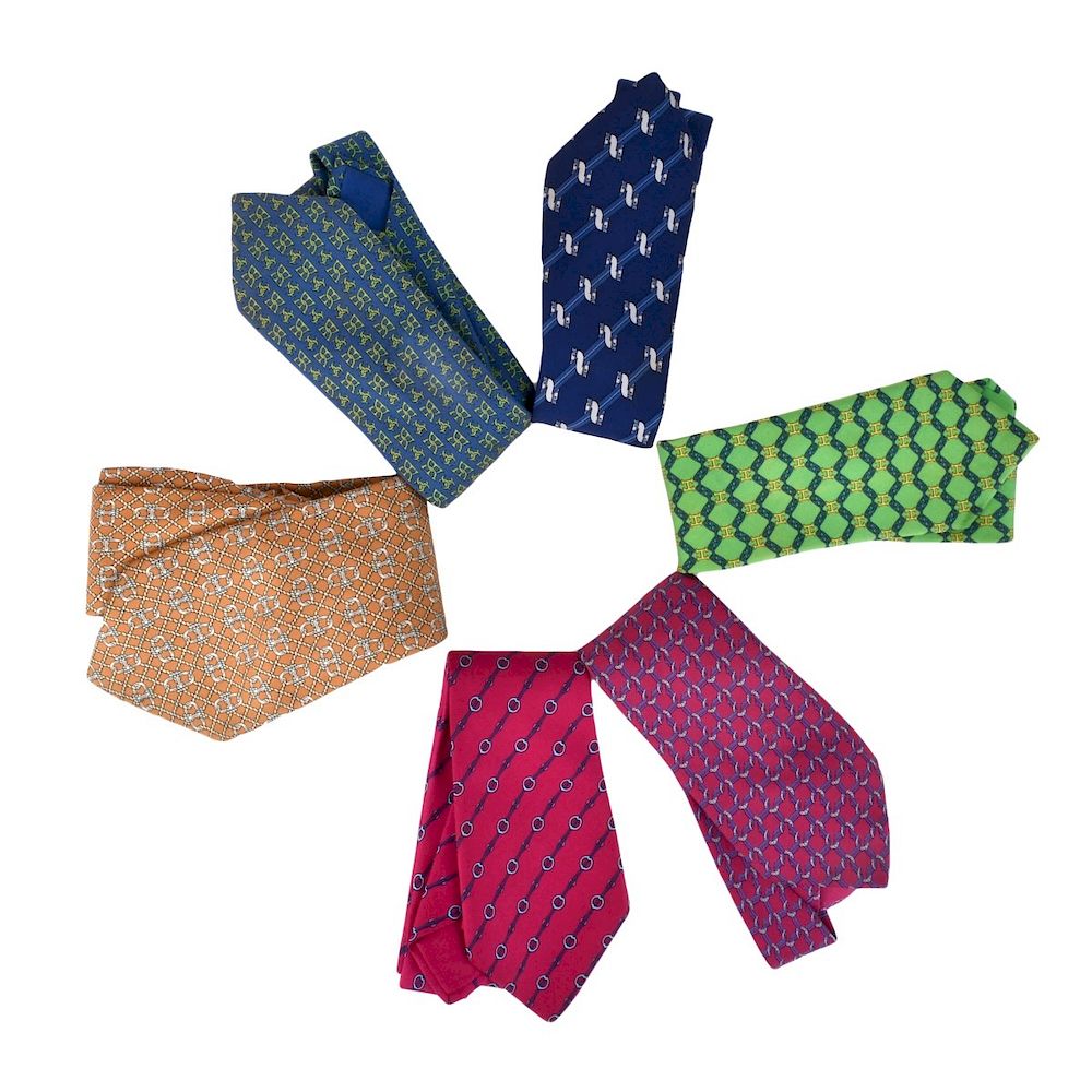 Appraisal: Collection of Six Vintage Mens Hermes Silk Ties Collection of