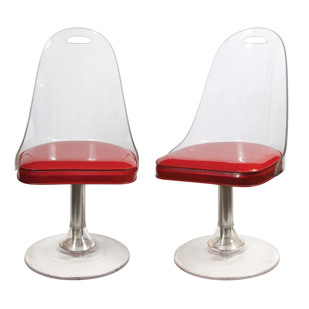 Appraisal: Pair of Acrylic Red Vinyl Upholstered and Chromed Metal Chairs