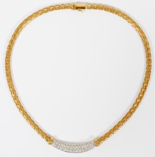 Appraisal: KT GOLD AND DIAMOND WOVEN STILE NECKLACE L '' TW