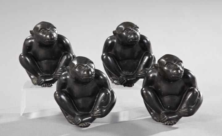 Appraisal: Four Japanese Meiji Patinated Brass Figures of Monkeys first quarter