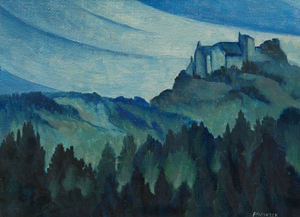 Appraisal: HARVEY GREGORY PRUSHECK SLOVENIAN AMERICAN - x Mountaintop ruins Oil