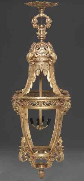 Appraisal: Large Louis XVI style dore bronze lantern the pierced frame