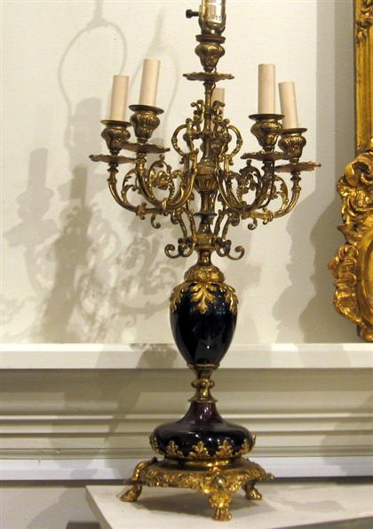 Appraisal: Pair of Louis XVI style gilt metal and porcelain five-light