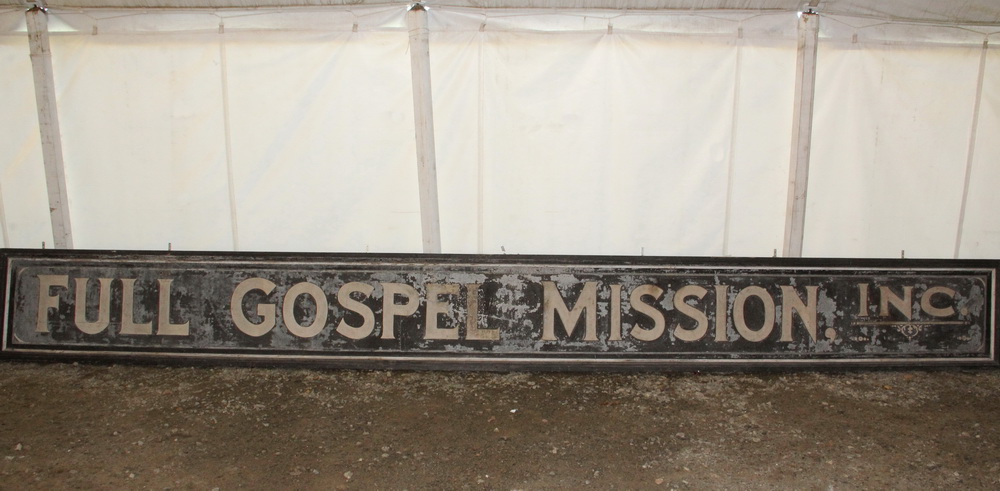 Appraisal: EARLY CHURCH BUILDING SIGN - Full Gospel Mission Inc Advertising