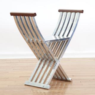 Appraisal: John Vesey aluminum and walnut folding stool John Vesey aluminum