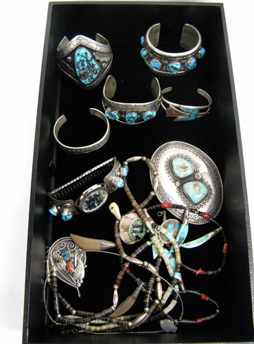 Appraisal: MORE THAN THIRTY PIECES NATIVE AMERICAN SILVER AND TURQUOISE JEWELRY