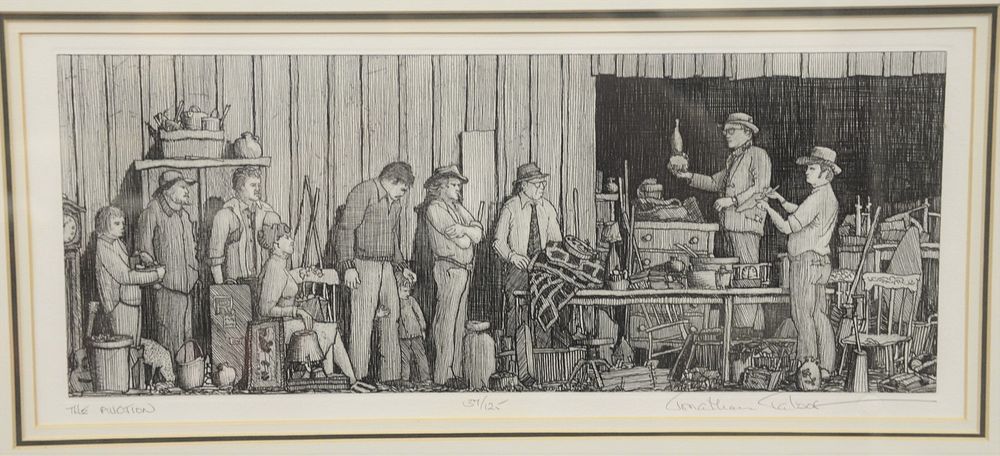 Appraisal: Jonathan Talbot etching The Auction pencil signed titled and numbered