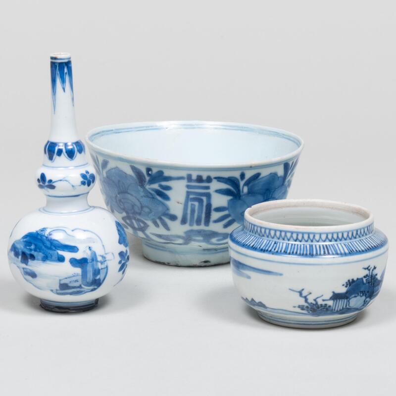 Appraisal: Two Chinese Blue and White Porcelain Bottle Vases and Two