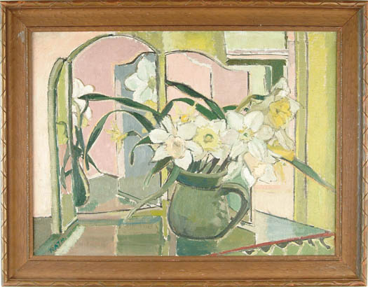 Appraisal: HILDEGARD RATH American - DAFFODILS Oil on canvas still life