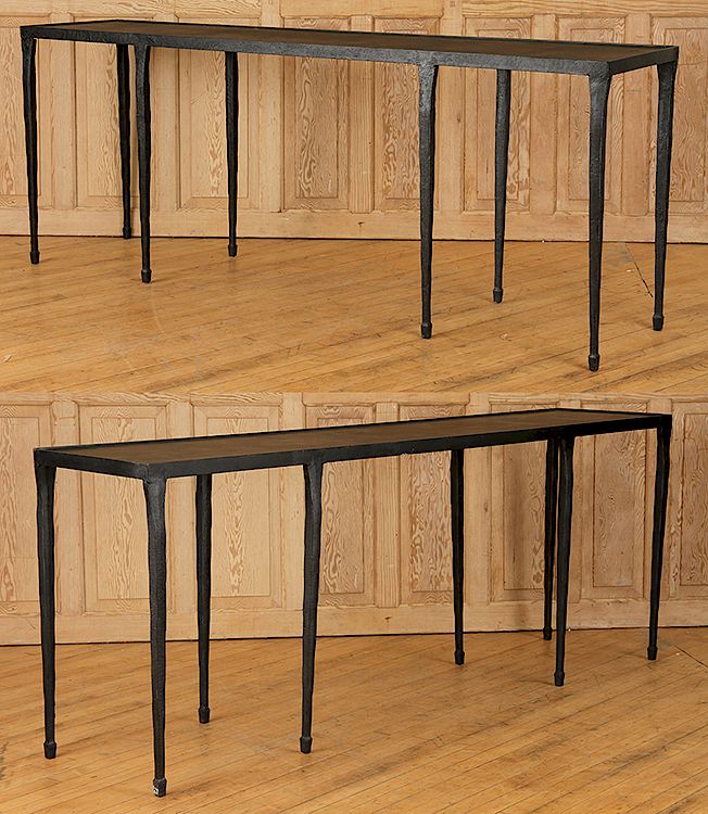 Appraisal: PAIR IRON CONSOLE TABLES MANNER JEAN-MICHEL FRANK A pair of