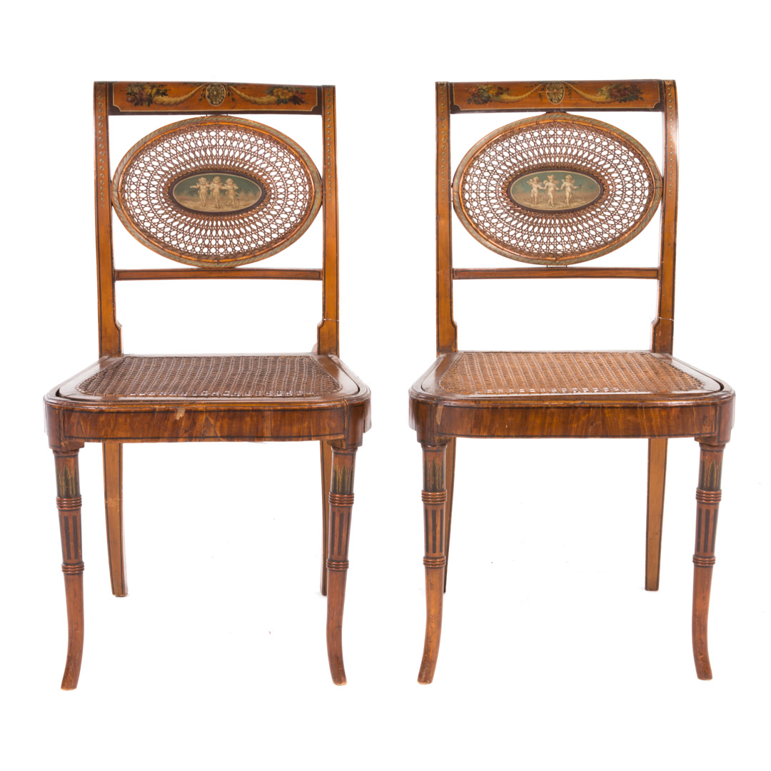 Appraisal: Pair of Edwardian Adam style satinwood side chairs late th