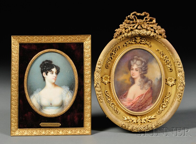 Appraisal: Two Framed Oval Portrait Miniatures on Ivory one depicting Comtesse