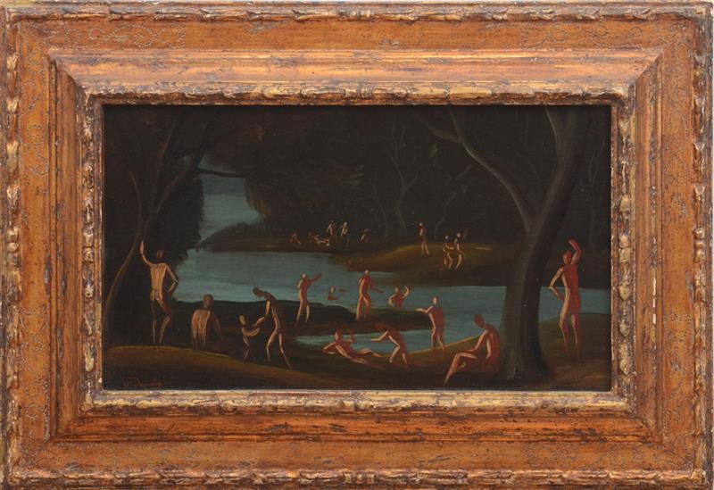 Appraisal: TH CENTURY SCHOOL BAIGNEUSES DANS UN PAYSAGE Oil on canvas