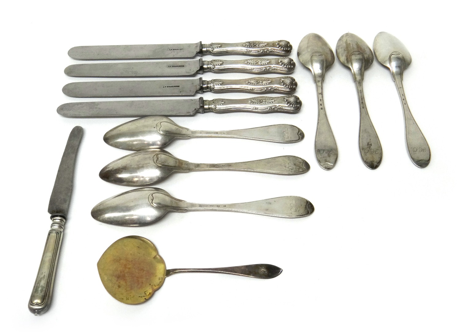 Appraisal: European flatware comprising six tablespoons monogram engraved a serving implement