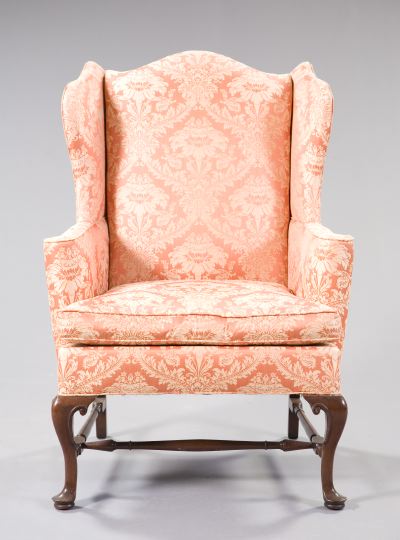 Appraisal: Queen Anne-Style Mahogany Wing Chair early th century the domed