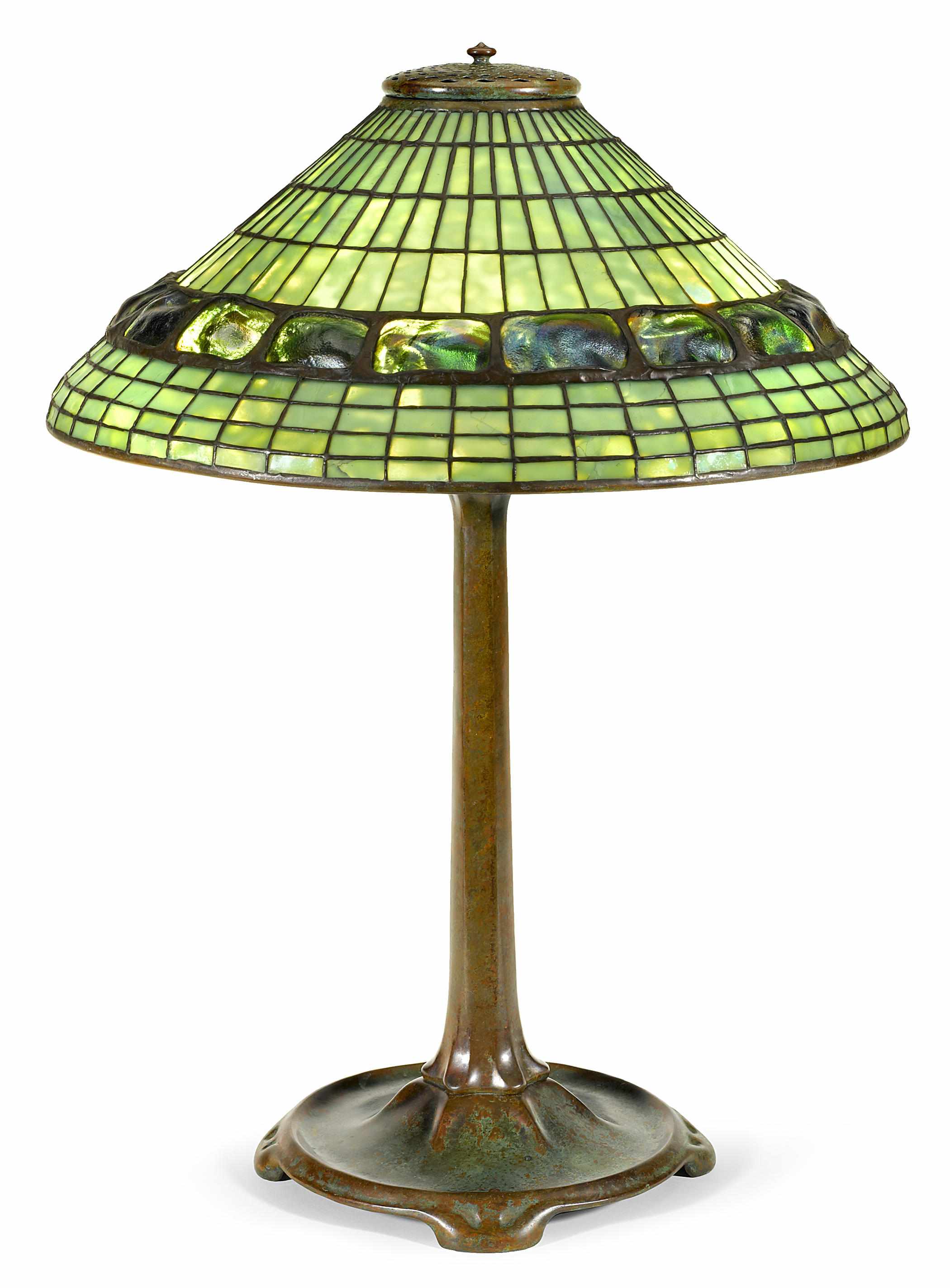 Appraisal: A Tiffany Studios Favrile glass and patinated bronze Geometric and