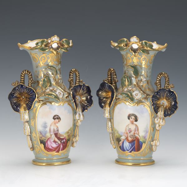 Appraisal: PAIR OF PORCELAIN VASES x x Polychromed porcelain vases with