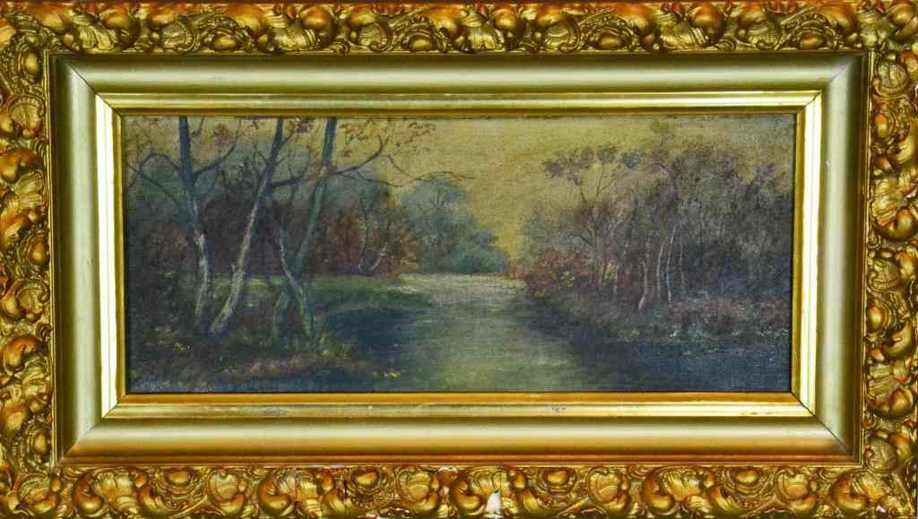 Appraisal: American School Oil Painting on CanvasDepicting a landscape with river