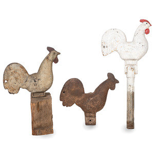 Appraisal: Three Cast Iron Rooster Windmill Weights one in original paint